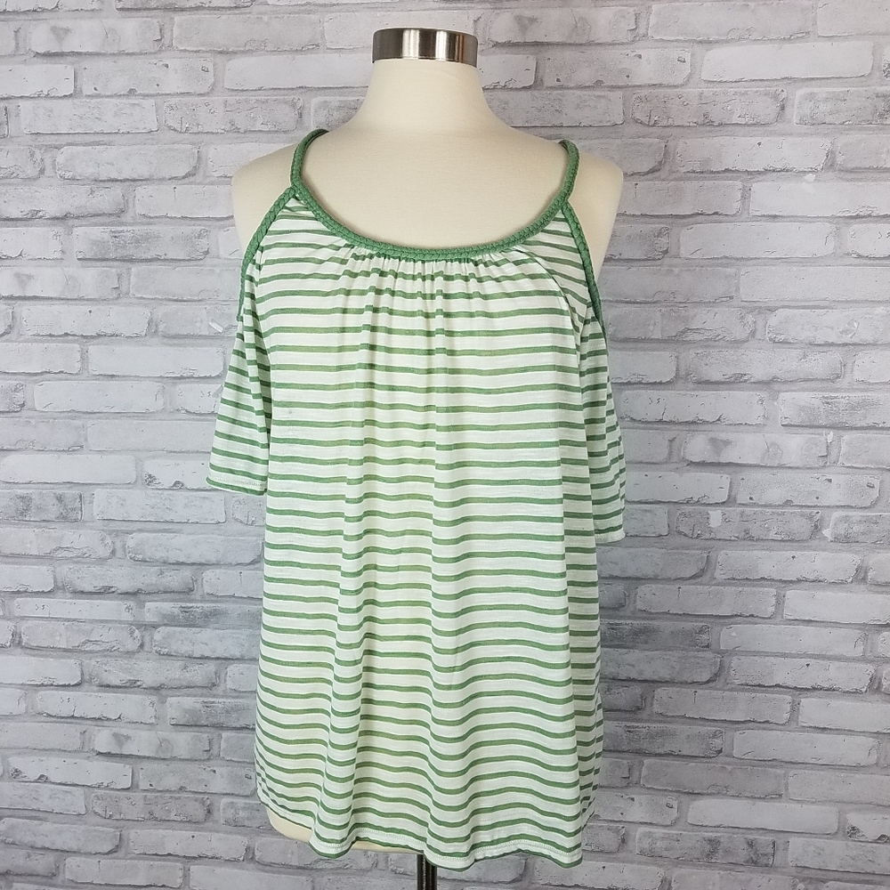 MAX STUDIO Striped Jersey Knit Cold Shoulder Tee